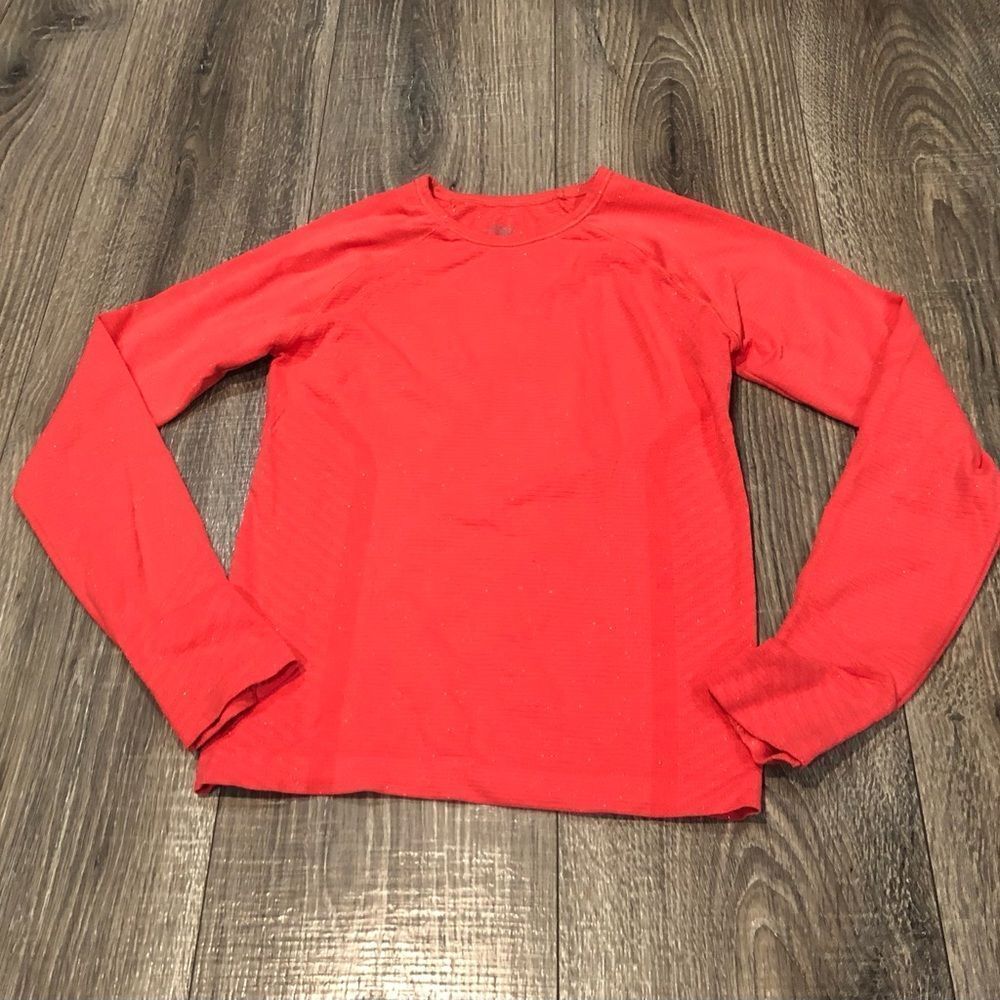 Athleta GIRL Compression Long Sleeve Tee Size 8-10 Kids Top in Bright Coral